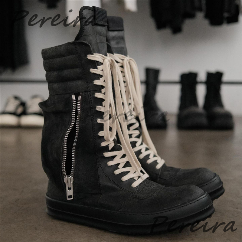 Crossfit Male - Schwarze Wildleder Flache High Top Sneakers