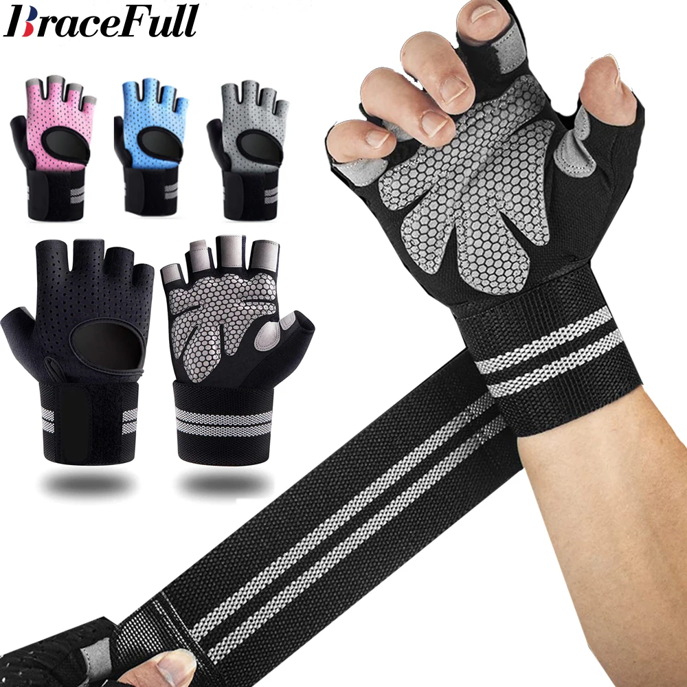 Crossfit Equipment - 1 Paar Halbfinger-Fitness handschuhe mit Handgelenk